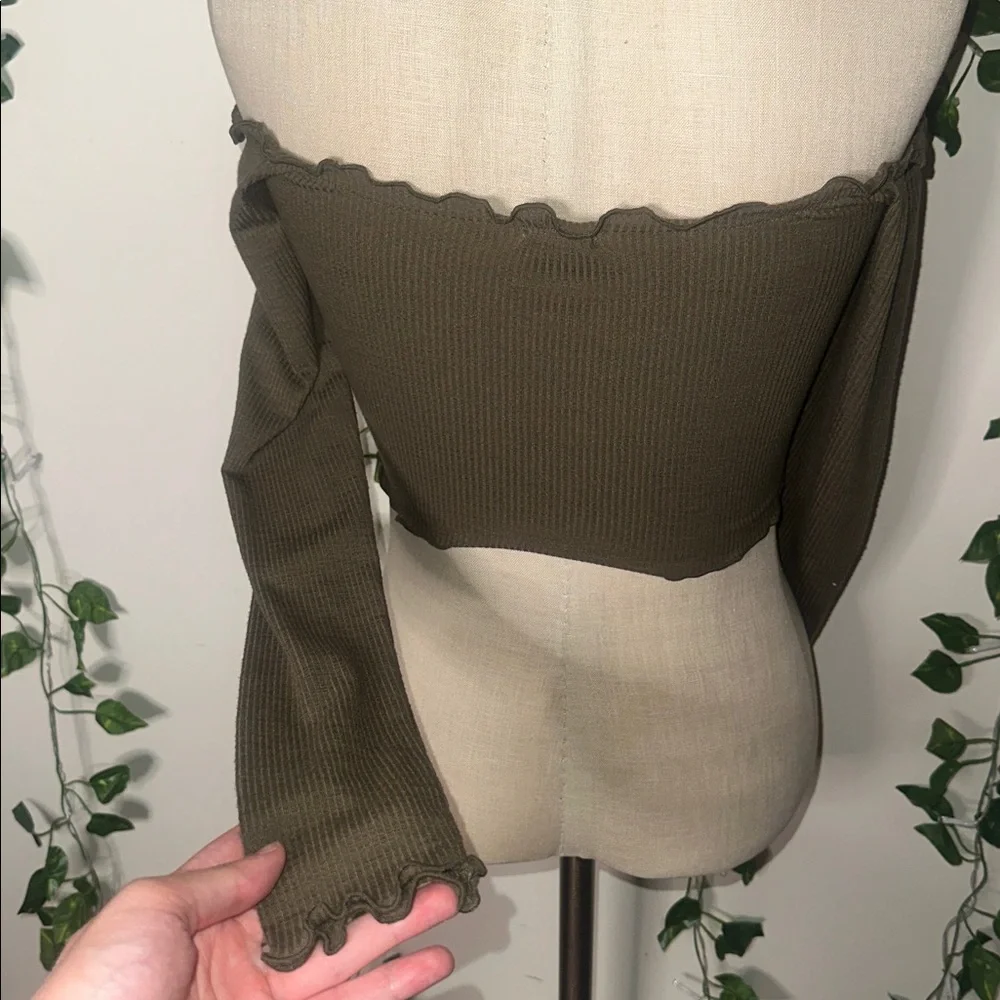 Garage Cropped Scalloped Off The Shoulder Longsleeve Top
